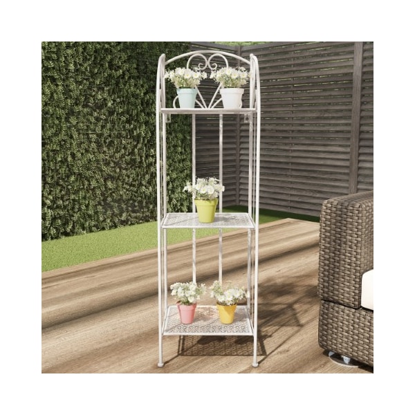 Nature Spring Plant Stand, 3-tier Vertical Shelf Indoor/Outdoor Folding Wrought Iron Garden Display, Antique White 901012APS - main